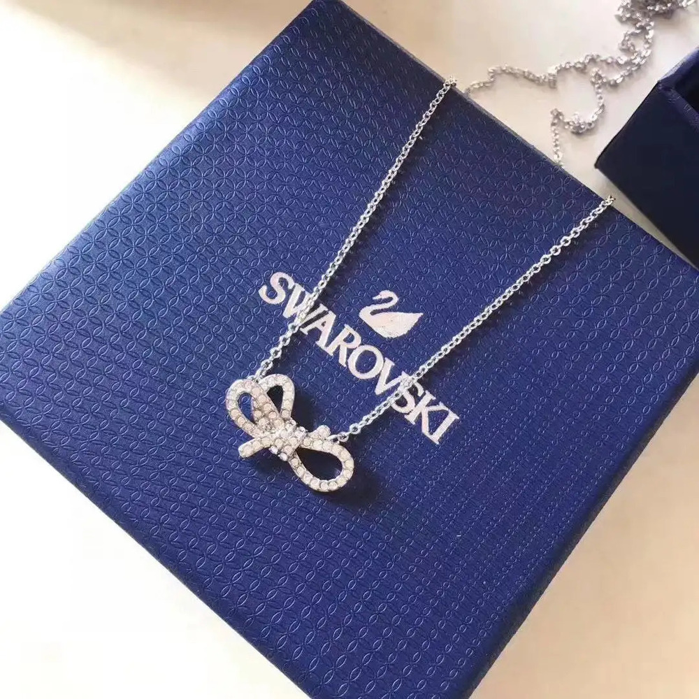 Swarovski White romantic bow collarbone necklace